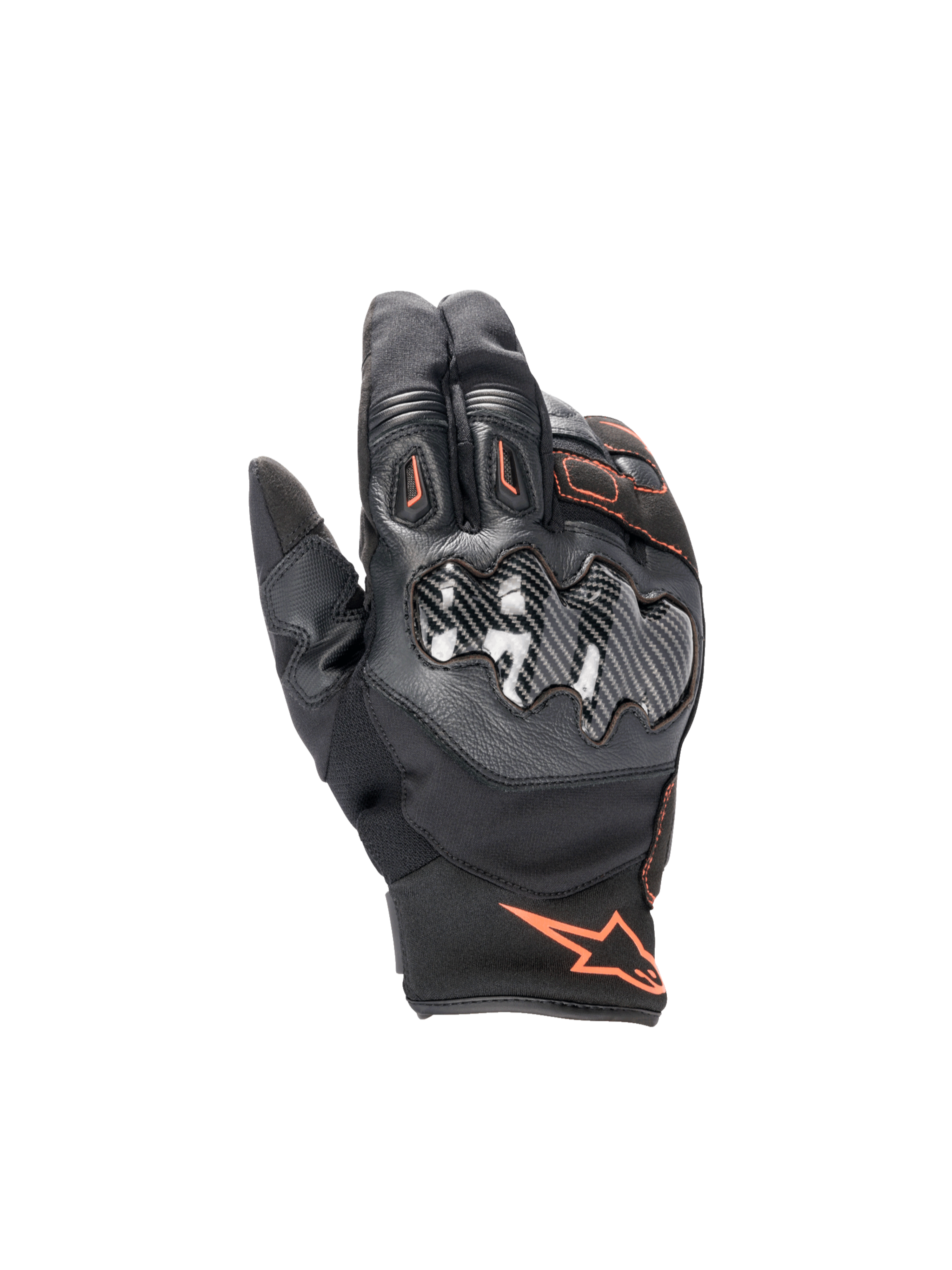 Alpinestars SMX-1 Drystar motorhandschoenen, heren, waterdicht, zwart en rood fluo, met carbon knokkelbescherming.
