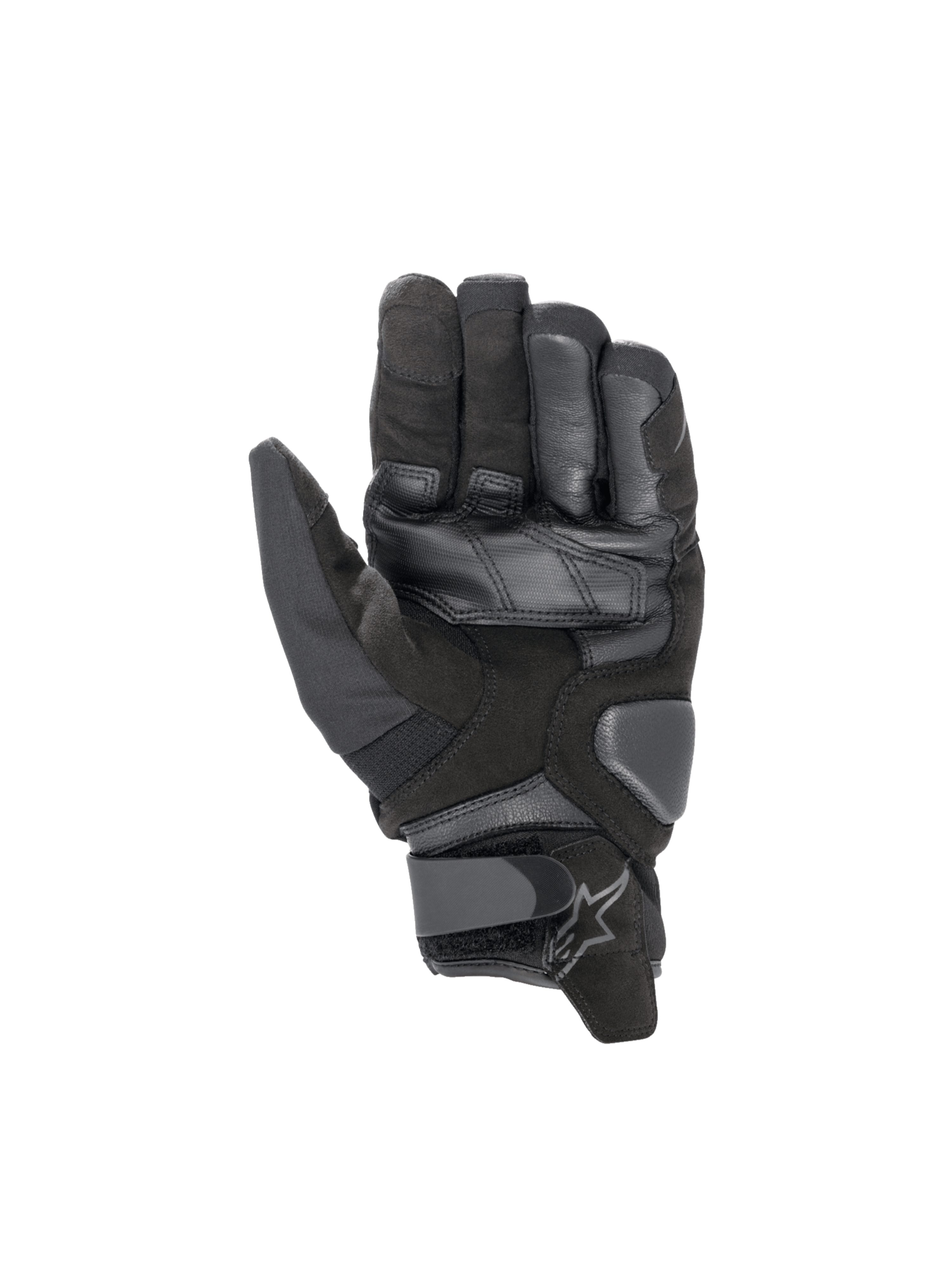 Alpinestars Smx-1 Drystar handschoenen, zwarte waterdichte motorhandschoenen, korte manchet en handpalm van geitenleer.