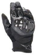 Alpinestars SMX-1 Drystar® motorhandschoenen, zwart, voorzien van carbon-effect knokkelbescherming, constructie van leer en textiel, korte manchet met Alpinestars-logo op de pols
