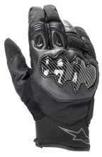 Alpinestars SMX-1 Drystar® motorhandschoenen, zwart, voorzien van carbon-effect knokkelbescherming, constructie van leer en textiel, korte manchet met Alpinestars-logo op de pols