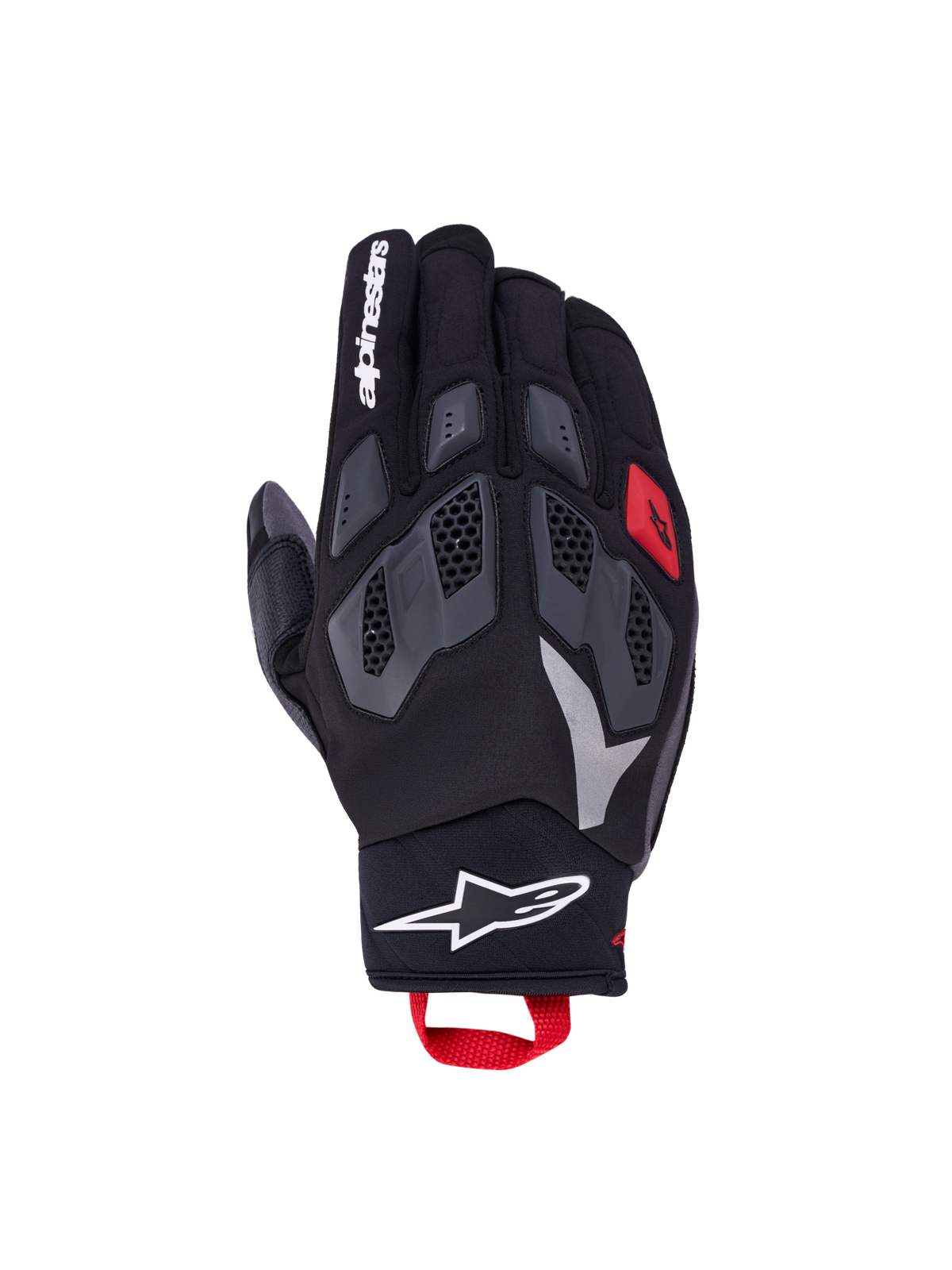 Alpinestars Maxdura Drystar handschoenen, avontuurlijke motorhandschoenen, zwart en donkergrijs, met flexibele TPR-knokkels, waterdicht Drystar-membraan en rode treklus