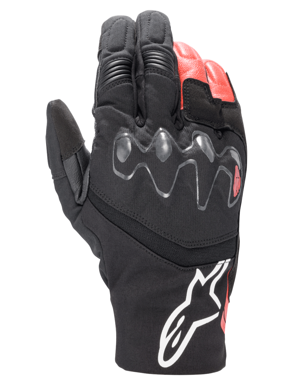 Alpinestars Hyde XT Drystar® XF handschoenen, adventure touring motorhandschoenen, zwart en felrood, voorzien van een verlengde visco-elastische knokkelbescherming, waterdichte constructie van textiel en leer, wit Alpinestars-logo op de manchet