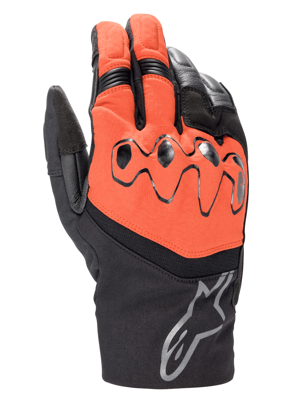 Alpinestars Hyde XT Drystar® XF Gloves, Motorcycle Touring Gloves, Fire Red and Black, featuring protective viscoelastic knuckles, Alpinestars logo on the cuff, and waterproof textile and leather construction.