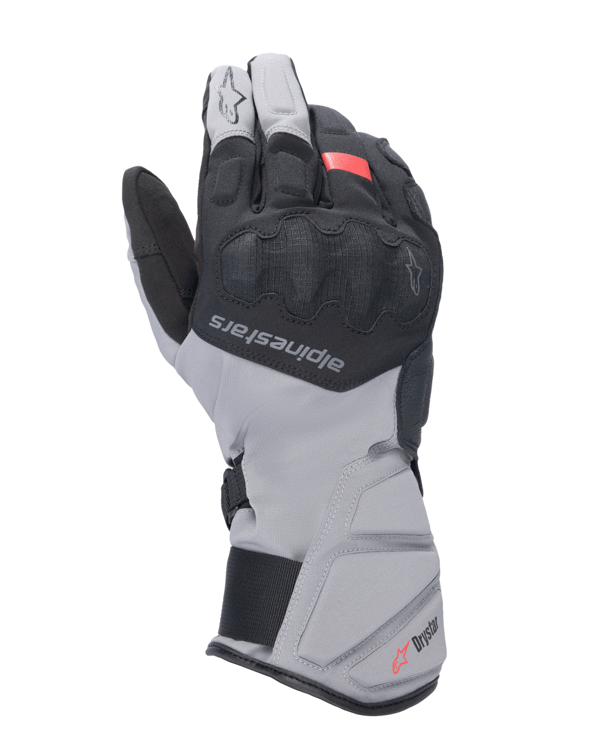 Alpinestars Tourer W-7 V2 Drystar Gloves, Motorcycle Touring Gloves, Black and Dark Gray with Red accent, waterproof winter design featuring a long cuff, covered SP Lite knuckle protection, and adjustable closure system