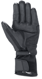 Alpinestars Denali Aerogel Drystar® handschoenen, zwart, zicht op de handpalm met versterkte materiaalpanelen, getextureerde grip op de vingers en verstelbare lange manchet met Drystar® Performance-branding, wintermotoruitrusting voor adventure touring