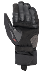 Gants Alpinestars Bogota' Drystar® XF, gants de moto, noir, vue de la paume présentant une construction en cuir renforcé, une sangle de poignet réglable et le marquage Drystar, équipement durable pour le touring d'aventure
