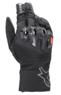 Gants Alpinestars Bogota Drystar XF, gants de moto touring pleine longueur, noirs avec un accent de logo rouge, dotés d'une protection des articulations sur-injectée, de panneaux de poignet extensibles nervurés et d'une manchette longue avec un logo étoile gris.