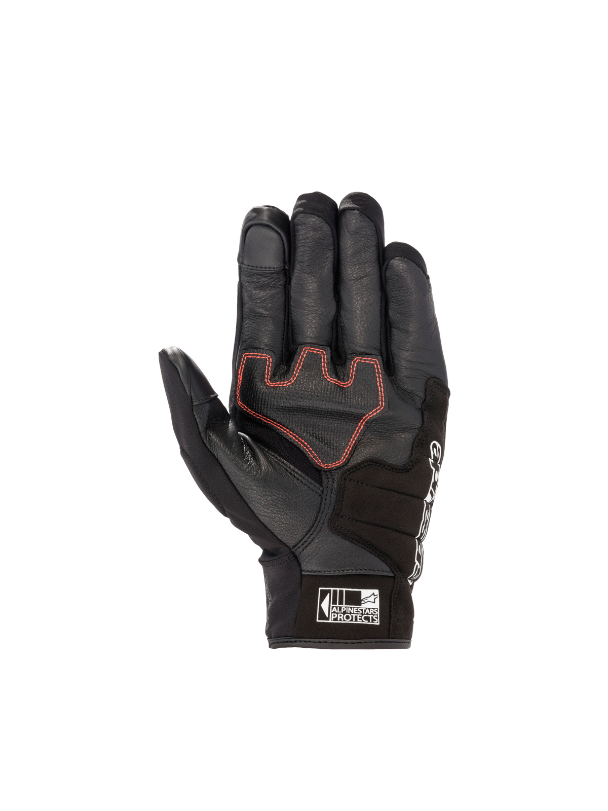 Alpinestars Honda SMX Z Drystar handschoenen, waterdichte motorhandschoenen, zwart en helder rood, geitenleer met versterkte palm, CE-gecertificeerd.