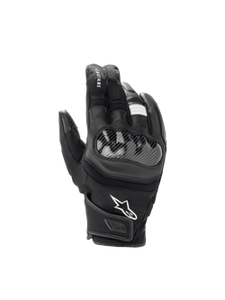 Alpinestars SMX Z Drystar Gloves, waterproof black leather motorcycle gloves with a hard knuckle protector and short cuff.