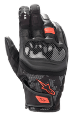 Alpinestars SMX Z Drystar® handschoenen, motorhandschoenen, zwart en fluo rood, harde knokkelbeschermer in koolstofvezelstijl, constructie van leer en textiel, waterdicht ontwerp met korte manchet