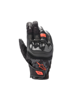 Alpinestars SMX Z Drystar handschoenen, waterdichte motorhandschoenen, zwart en rood fluo, geitenleer met knokkelbescherming.