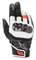 Alpinestars SMX Z Drystar Handschuhe, Motorradhandschuhe mit kurzer Stulpe, Schwarz, Weiß und Fluo-Rot, mit hartem Knöchelprotektor in Carbon-Optik, geschmeidigen weißen Ledereinsätzen sowie roten Akzenten an Fingern und Handgelenkschlaufe