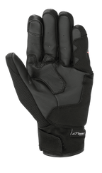 Alpinestars S-Max Drystar® handschoen, motorhandschoen met korte manchet, zwart, palmaanzicht met leren constructie, versterkte grippanelen en verstelbare polssluiting met Drystar-branding