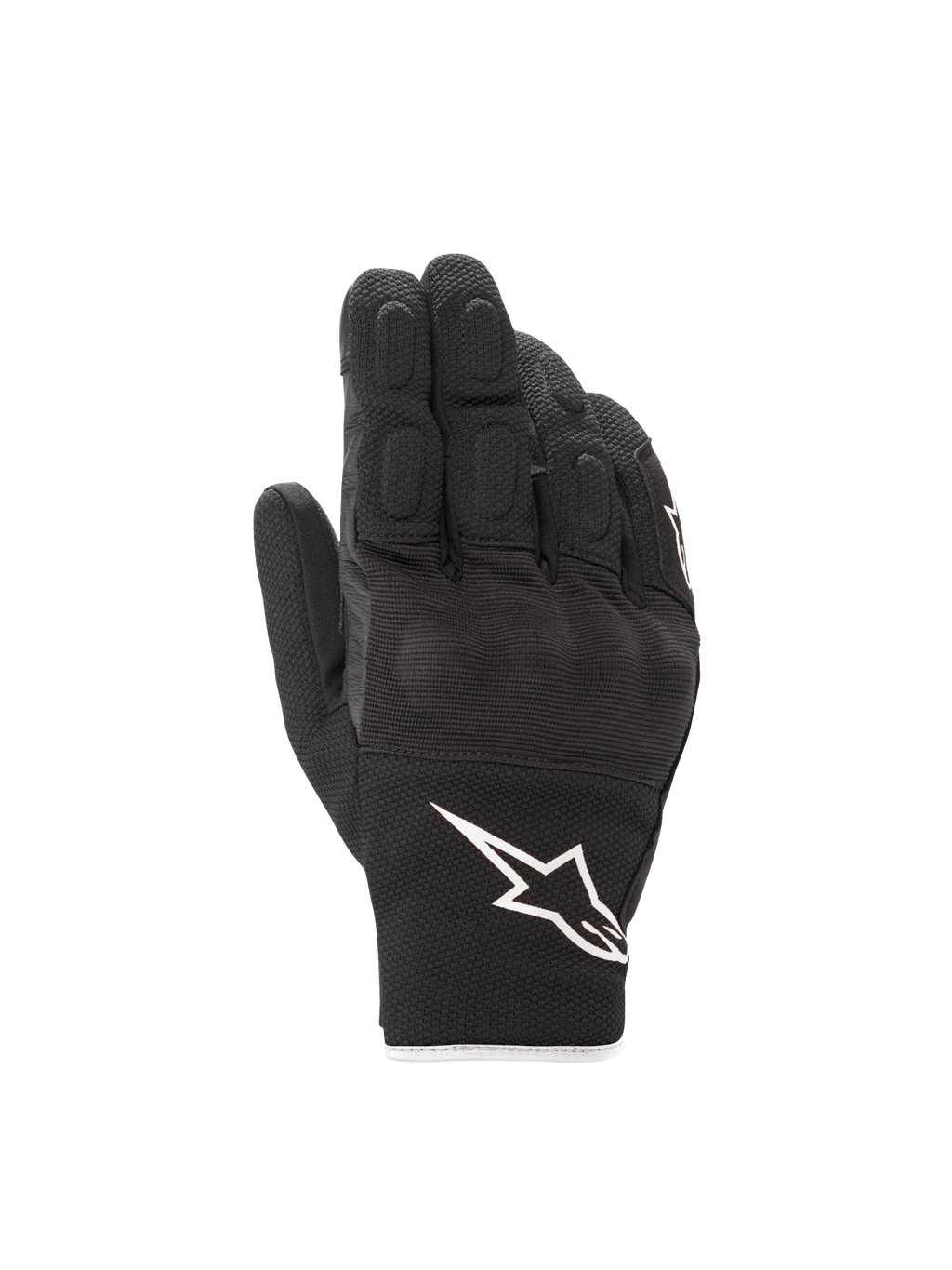 Alpinestars S-Max Drystar® handschoenen, waterdichte motorhandschoenen voor heren, zwart en wit, met harde knokkelbescherming en leer en mesh constructie.