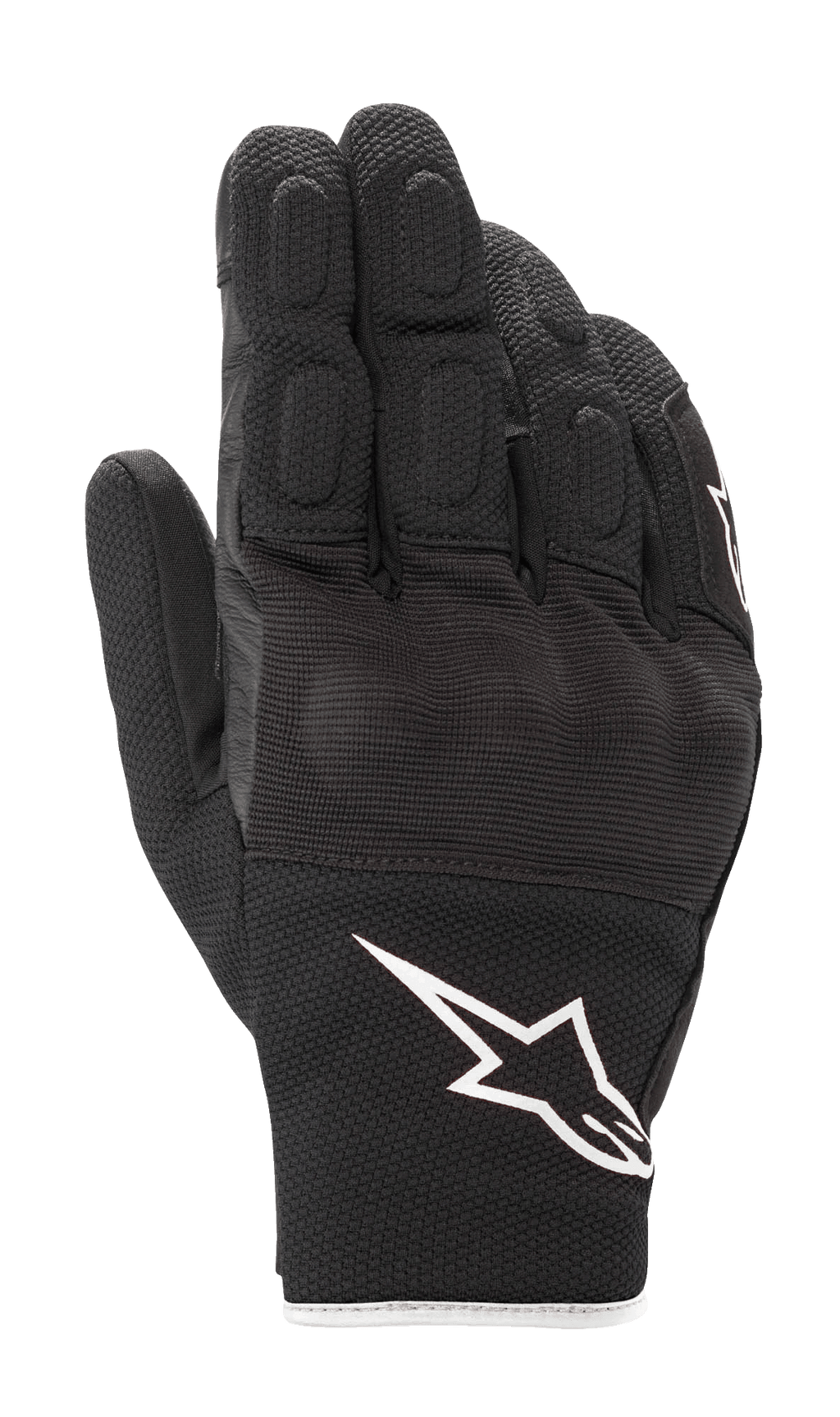 Alpinestars S-Max Drystar® Handschuhe, Motorradhandschuhe mit kurzer Stulpe, Schwarz mit weißem Astar-Logo, Leder- und Stretch-Mesh-Konstruktion, mit gepolsterten Fingern und Knöchelschutz, wasserdichte Sport-Straßenausrüstung