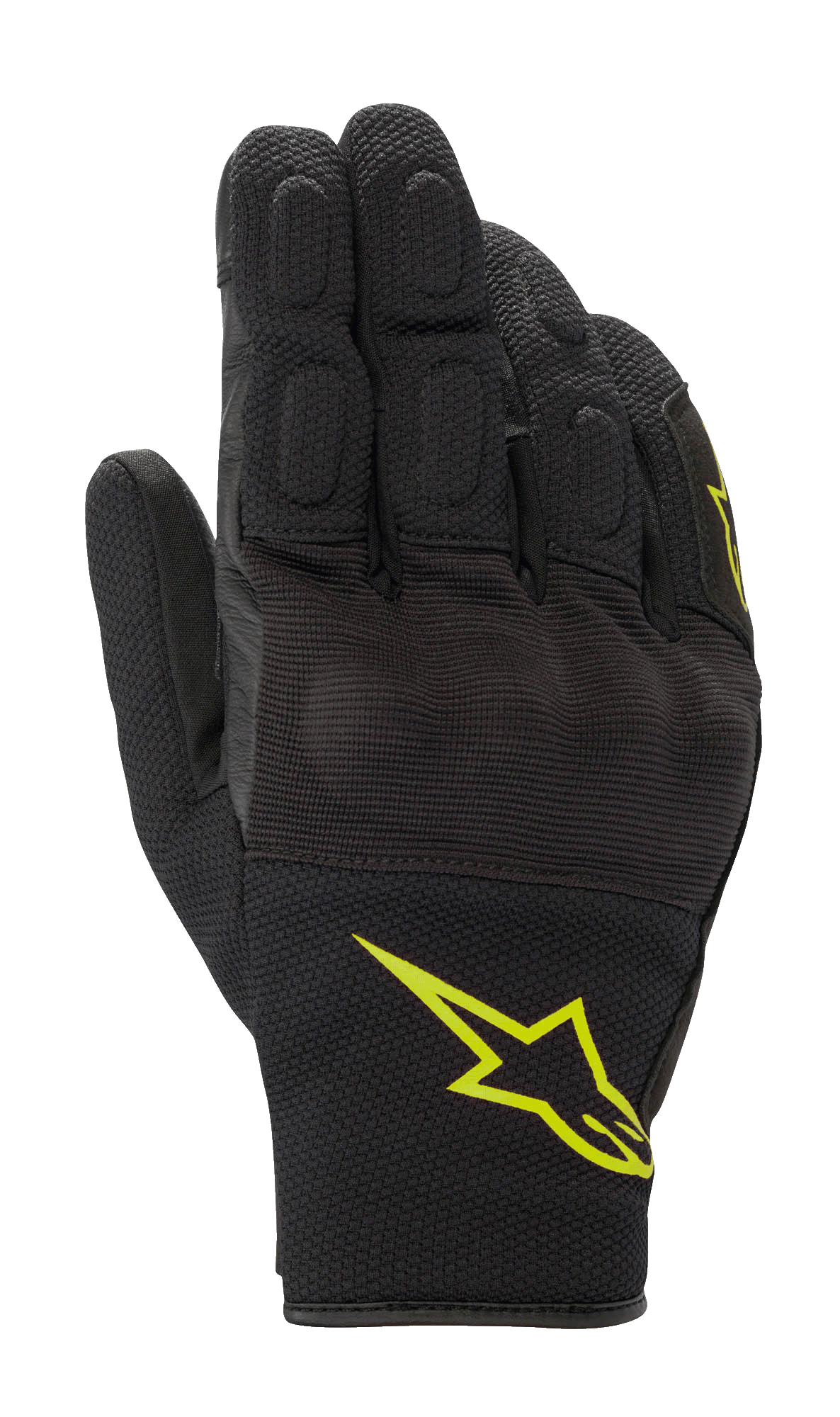 Alpinestars S-Max Drystar Handschuhe, Motorrad-Sporthandschuhe, Schwarz mit fluoreszierendem gelbem Logo, kurze Stulpe mit abgedecktem Hartschalen-Knöchelschutz und Stretch-Mesh-Einsätzen, wasserdichte und atmungsaktive Konstruktion für Straßenfahrten