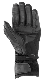 Gants Alpinestars SP-365 Drystar®, noir et gris anthracite, vue de la paume montrant la construction en cuir renforcé et suède synthétique, gants de moto imperméables haute performance avec fermeture réglable au poignet