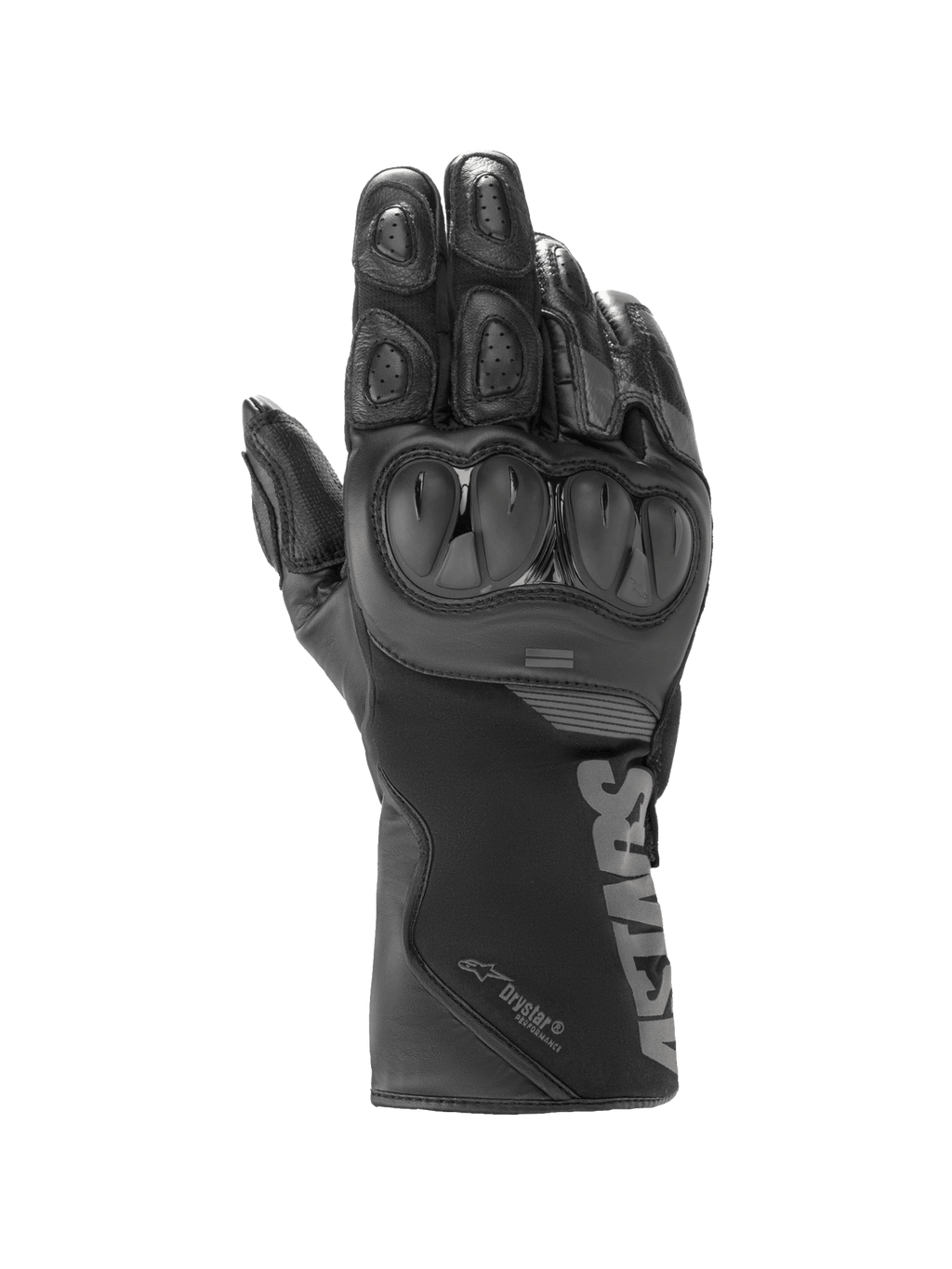 Alpinestars SP-365 Drystar® handschoenen, waterdichte motorracehandschoenen in zwart en grijs, met SP-knokkelbescherming, lederen handpalm, lange manchet en CE-gecertificeerde bescherming.