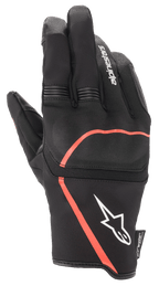 Alpinestars Syncro V2 Drystar motorhandschoenen, urban motorhandschoenen, zwart met fluo rode accenten, flexibele knokkelbescherming, wit Alpinestars logo op de manchet, accordeon stretchpanelen op de vingers, waterdicht en ademend ontwerp