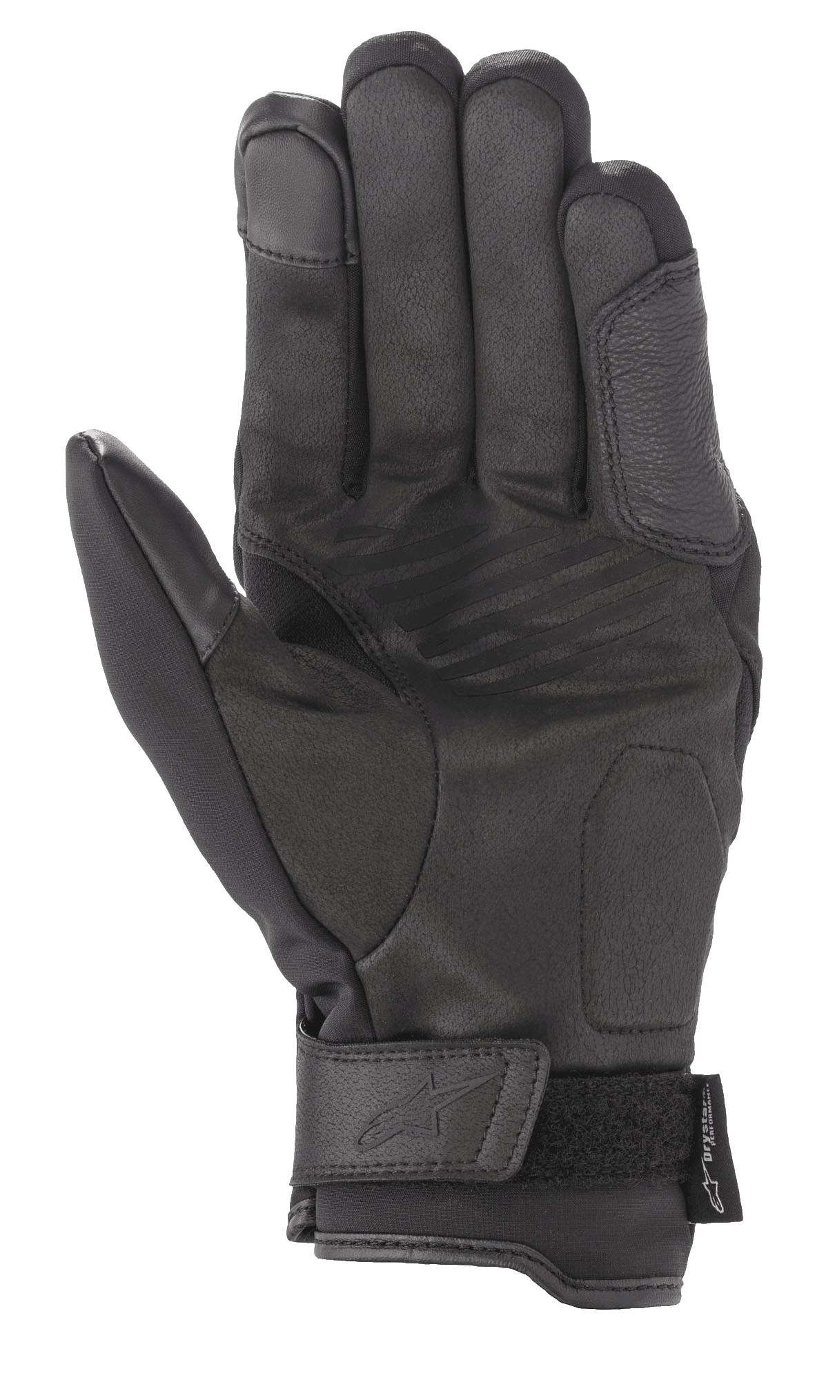 Alpinestars Syncro V2 Drystar® Gloves, noir, gants de moto urbains, vue de la paume avec construction en daim synthétique renforcé, zones rembourrées pour la protection et fermeture réglable au poignet avec logo embossé.