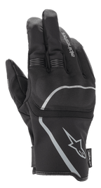 Gants Alpinestars Syncro V2 Drystar®, gants de moto urbains, noir et gris moyen, vue arrière mettant en évidence la construction textile et la protection viscoélastique des articulations, conception imperméable et respirante avec accents réfléchissants.