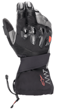 Gants d'hiver Alpinestars AMT-10 Drystar® XF, noir et gris foncé, gants de moto d'hiver à manchette longue, avec protection des articulations rigide injectée, empiècements extensibles en accordéon sur les doigts, marquage AMT avec logo étoile rouge et cordon de serrage au poignet