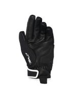 Gants Alpinestars Stella Moblast Waterproof, vue de la paume, cuir de chèvre noir avec grip texturé, accents blancs et marquage Drystar, conception à manchette courte pour la conduite moto urbaine