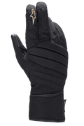 Alpinestars Stella SR-3 V2 Drystar motorhandschoenen, dames motorhandschoenen, zwart, bovenaanzicht met diagonaal gewatteerde stiksels, wit sterlogo op de wijsvinger, lange gauntlet-manchet voor bescherming in alle weersomstandigheden.