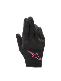 Alpinestars Stella S-Max Drystar dames-motorhandschoenen, zwart en fuchsia, waterdicht met knokkelbescherming.