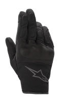 Alpinestars S-Max Women's Gloves, Motorcycle Gloves, Black Anthracite, short-cuff design with leather and stretch mesh construction, featuring hard knuckle protection and a gray Alpinestars logo on the wrist, waterproof protective gear for road riding