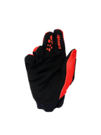 Gants Alpinestars Full Bore V2 Junior et Enfant, gants de motocross, rouge vif et noir, vue de la paume montrant du suède synthétique noir renforcé et des motifs d'adhérence en silicone rouge sur les doigts, équipement tout-terrain durable pour jeunes pilotes.