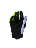 Alpinestars Jeugd & Kinder Full Bore V2 Handschoenen, motorcross handschoenen, paars geel fluo, handpalmzicht met zwart versterkt synthetisch suède, neongele vingeraccenten en lavendelkleurig duimpaneel, duurzame constructie voor jonge off-road rijders