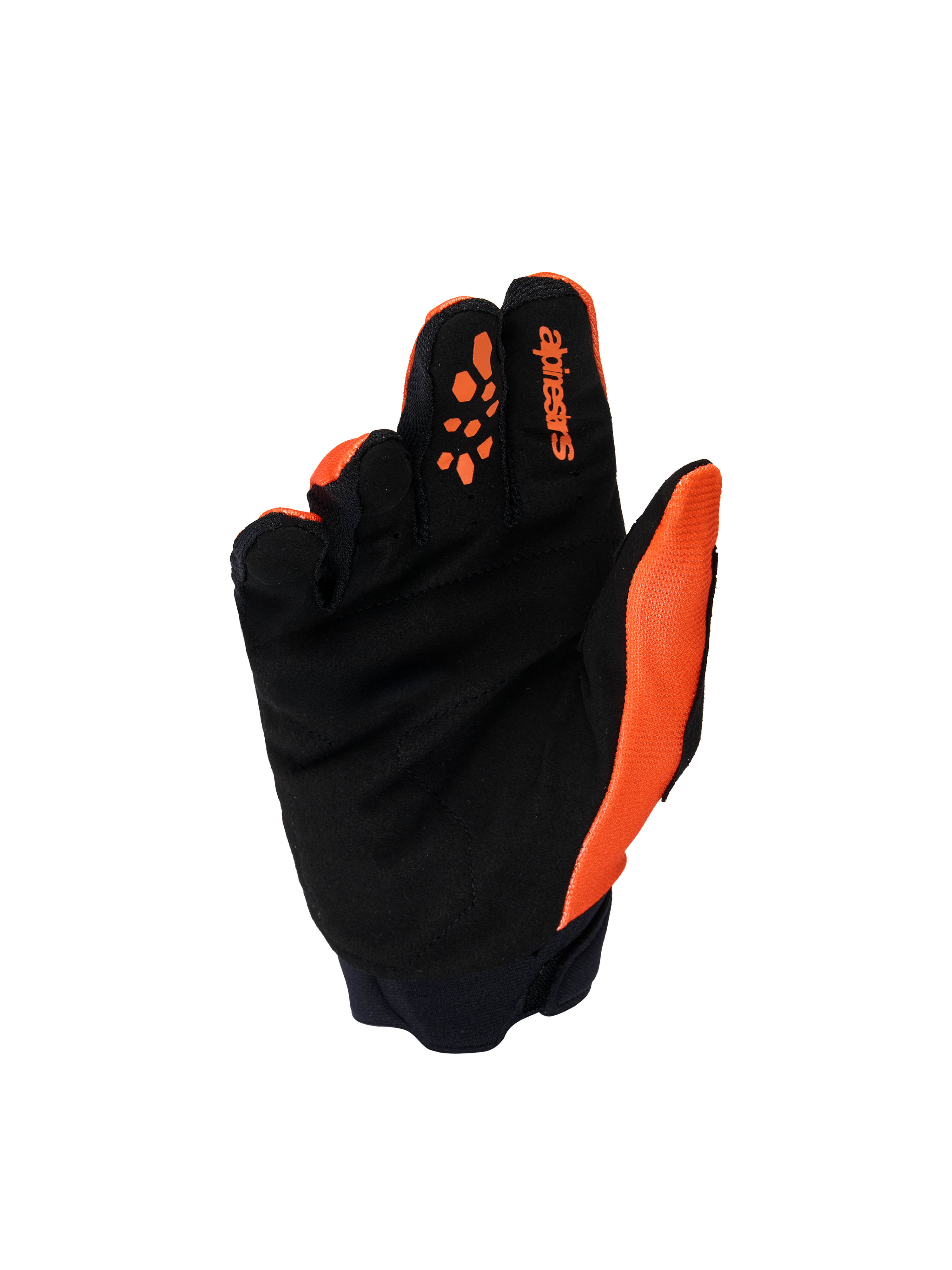 Alpinestars Jeugd & Kinder Full Bore V2 handschoenen, motorcross handschoenen, oranje en zwart, handpalmweergave met versterkt synthetisch suède, siliconenprints op de vingers voor hendelcontrole en Alpinestars-logo op de wijsvinger