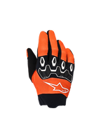 Alpinestars Youth & Kids Full Bore V2 handschoenen, motorcrosshandschoenen, oranje, wit en zwart, met zwarte TPR-knokkelbescherming met witte geometrische patronen, wit sterlogo en zwarte neopreen manchet, jeugd off-road uitrusting