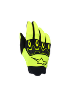 Alpinestars Youth & Kids Full Bore V2 Gloves, Kids Motocross Gloves, Yellow Fluo and Black, featuring the backhand view with a black star logo and ergonomic TPR knuckle protector, sporty design for off-road racing
