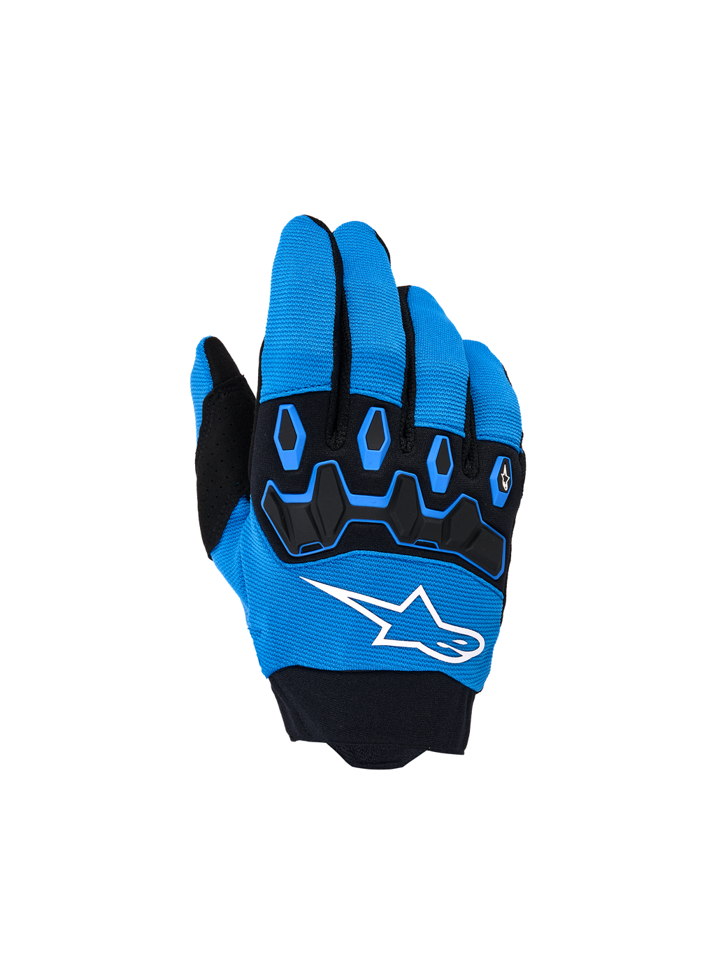 Alpinestars Youth & Kids Full Bore V2 handschoenen, motorcross handschoenen, Ucla Blue en zwart, met zwarte TPR-knokkelbescherming, wit Alpinestars-sterlogo op de handrug en ademende stretchstof, sportief ontwerp voor off-road rijden