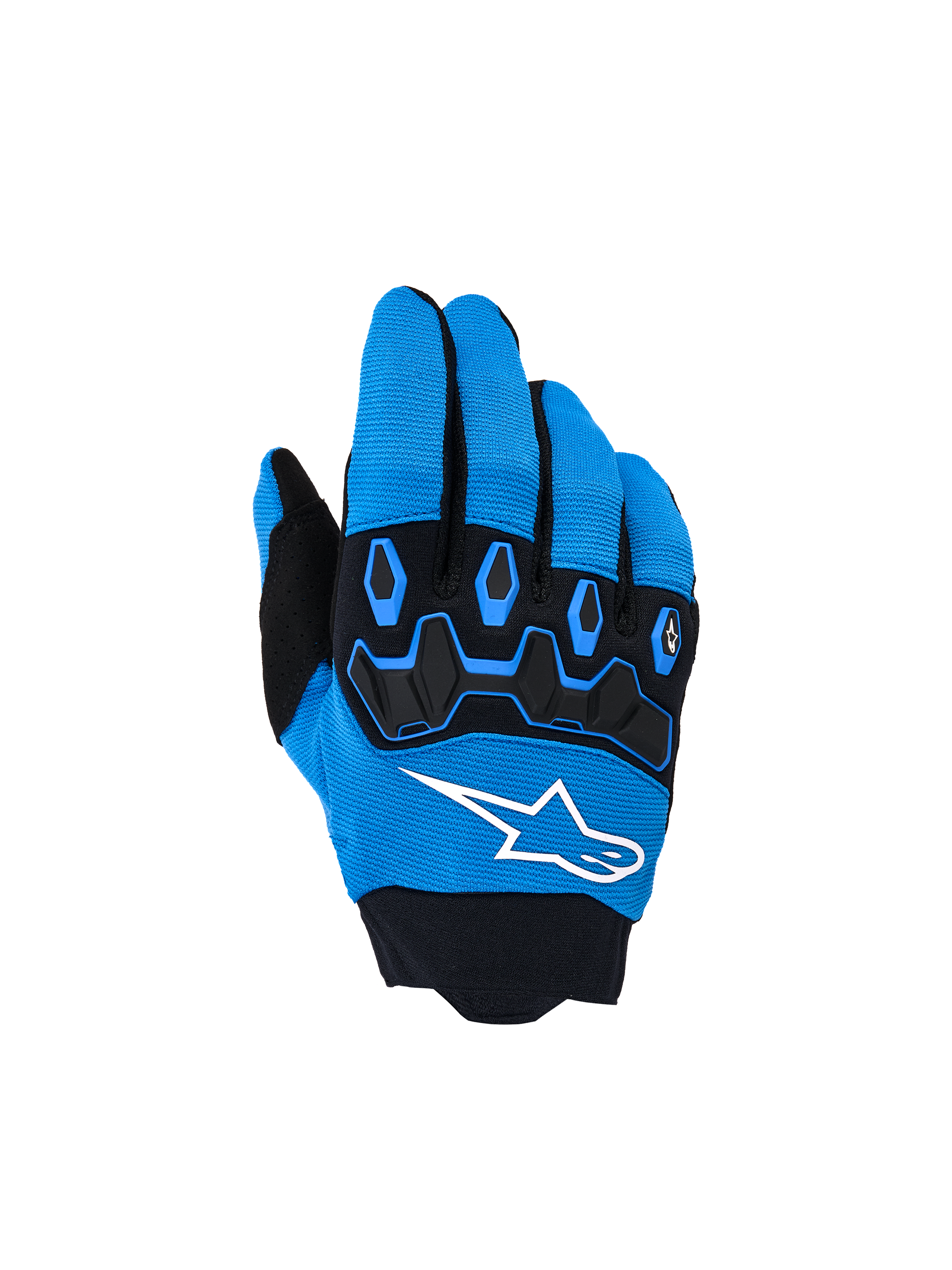 Alpinestars Youth & Kids Full Bore V2 handschoenen, motorcross handschoenen, Ucla Blue en zwart, met zwarte TPR-knokkelbescherming, wit Alpinestars-sterlogo op de handrug en ademende stretchstof, sportief ontwerp voor off-road rijden