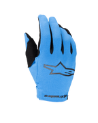 Alpinestars 2025 Youth Radar Handschuhe, Motocross-Offroad-Handschuhe, Blau und Schwarz, mit einer texturierten hellblauen Oberhand, einem schwarzen Stern-Logo und Alpinestars-Branding am Handgelenk, Motorradhandschuhe für Jugendliche