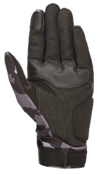 Alpinestars Youth Reef-handschoenen, Black Gray Camo, palmweergave met synthetisch suède en getextureerde grip, camouflagepatroon op de duim en pols, touchscreen-compatibele wijsvinger, motorhandschoenen voor stedelijk gebruik