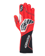 Alpinestars Tech-1 ZX V4 handschoenen, professionele autoracehandschoenen, rood en zwart met witte accenten, honingraatstofconstructie, grote branding, ergonomisch ontwerp voor autosportprestaties
