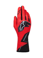 Alpinestars Tech-1 K Race V2 Handschoenen Graphic 1, kartinghandschoenen, rood met zwarte en witte accenten, met een opvallend sterlogo en geometrisch zigzagontwerp op de pols, lichtgewicht textielconstructie voor motorsport