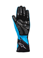 Alpinestars Tech-1 K Race V2 Handschuhe Graphic 1, Kart-Handschuhe, Cyan, Schwarz und Weiß, Handfläche aus synthetischem Wildleder mit weißem Silikon-Punktmuster für Grip, elastische Manschette mit weißem Alpinestars-Logo, leichte atmungsaktive Konstruktion für den Motorsport