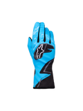 Alpinestars Youth Tech-1 K Race S V2 Graphic 1, gants de karting, bleu cyan avec accents noirs et blancs, logos étoile Alpinestars sur les articulations et l'index, motif graphique en zigzag, protection sportive légère pour jeunes pilotes