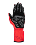 Alpinestars Jeugd Tech-1 K Race S V2 Pure handschoenen, karthandschoenen, rood, handpalmaanzicht met witte siliconen stippen voor grip op zwart synthetisch suède, elastische pols met Alpinestars-logo
