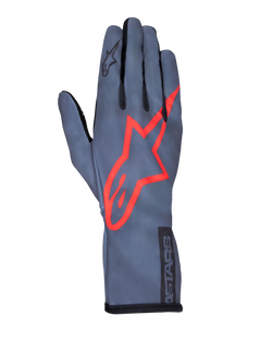 Alpinestars Tech-1 K Race V2 Pure Handschuhe, Karting-Rennhandschuhe, Asphaltgrau und Rot, großes rotes Stern-Logo auf dem Handrücken, leichte Mesh-Konstruktion, Stulpenmanschette, schlankes Performance-Design für den Kartsport