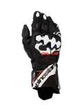 Gants en cuir Alpinestars GP Plus R V3, gants de course moto, noir avec accents blancs et rouges, dotés de protections d'articulations DFS blanches, cuir perforé pour la respirabilité et marquage Alpinestars imposant sur la manchette
