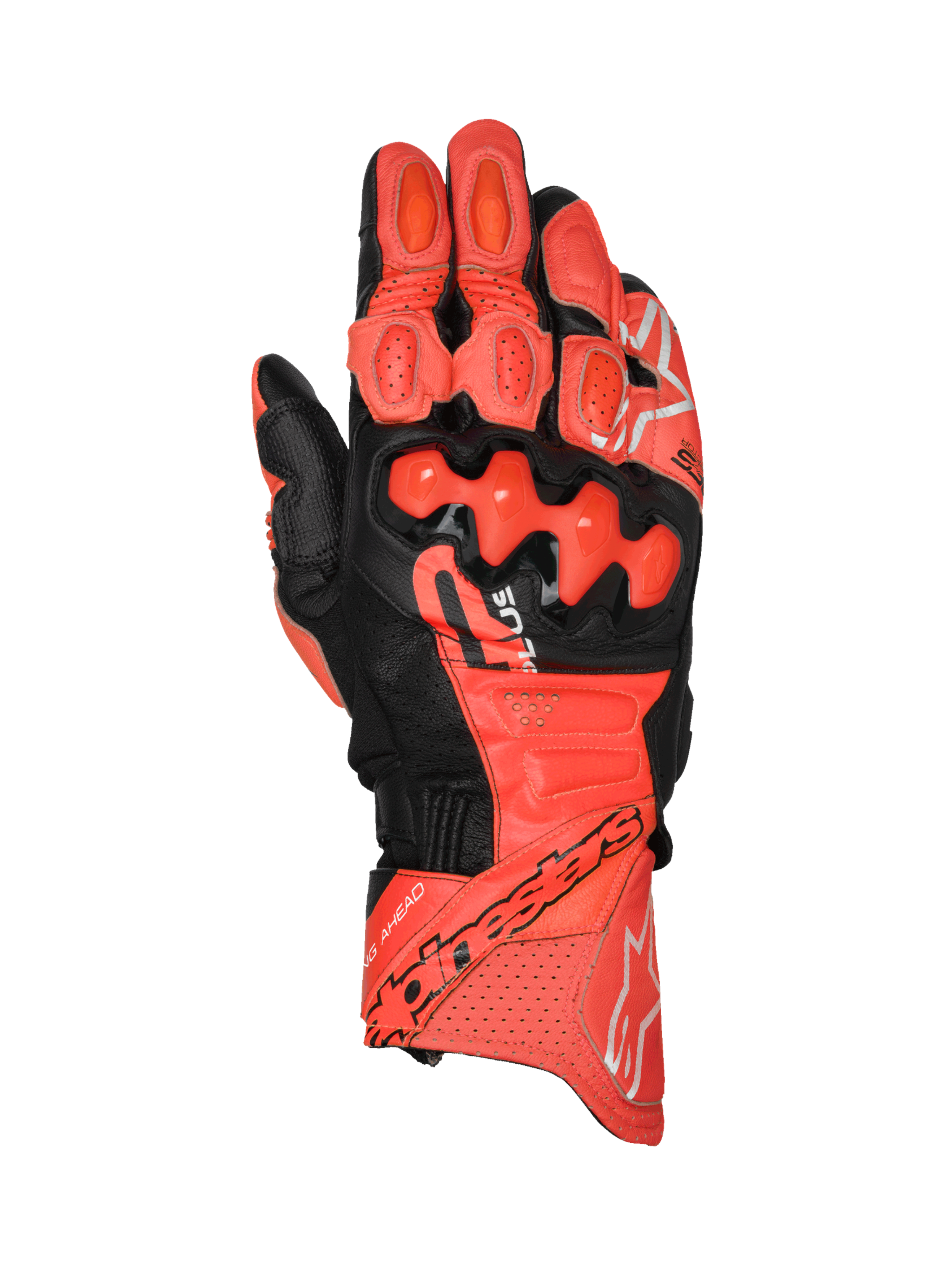 Alpinestars GP Plus R V3 Lederhandschuhe, rot-schwarze Motorradhandschuhe, TPU-Knöchelschutz, Leder, CE-zertifiziert.