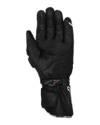 Alpinestars SP-3 handschoenen, zwarte motorhandschoenen, handpalmweergave met volledig lederen constructie, lange manchet met dubbel sluitsysteem, gripversterkingen op de handpalm en touchscreen-compatibele vingertop, race-geïnspireerde weguitrusting