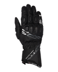 Alpinestars SP-3 handschoenen, motorracehandschoenen met lange manchet, zwart met witte en grijze accenten, PU-bedekte knokkelbescherming, constructie van getextureerd leer met geperforeerde details, verstelbare polsband met manchet
