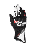 Alpinestars SP-3 motorhandschoenen van zwart, wit en rood leer met CE-gecertificeerde knokkelbescherming.